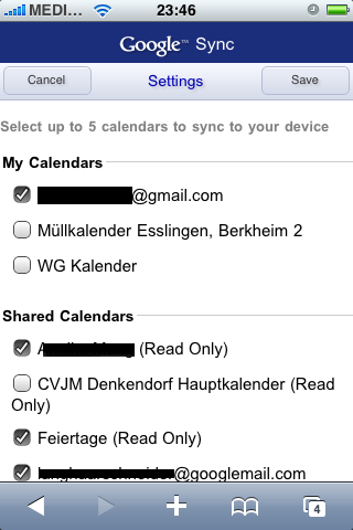 Kalender für die Synchronisation markieren